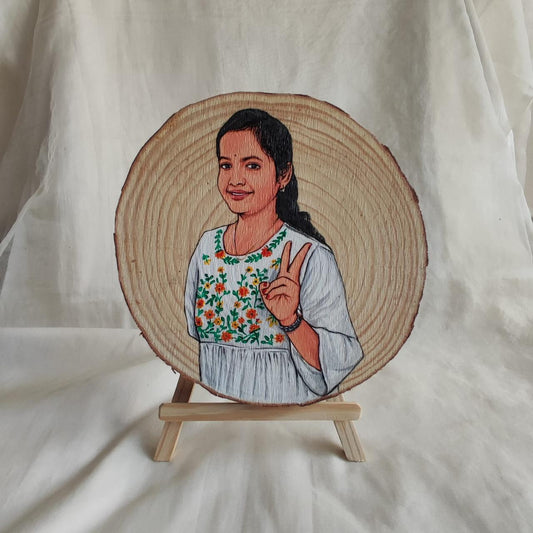 Portraited Artisanal Timber hand-painted Tales 8 inches disk