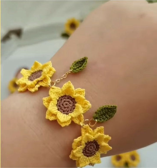 Sunflower Bloom Crochet Bracelet