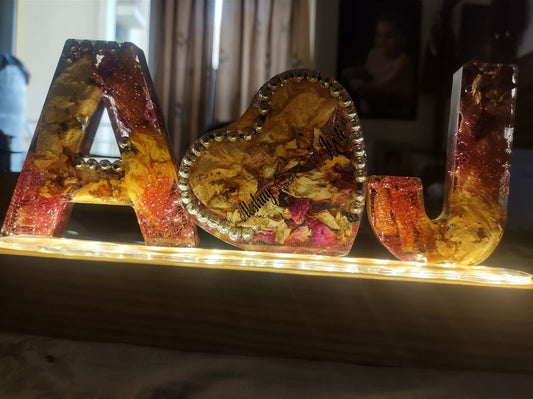 Love in Full Bloom: Custom Couples' Initials with Heart and LED Wooden Stand