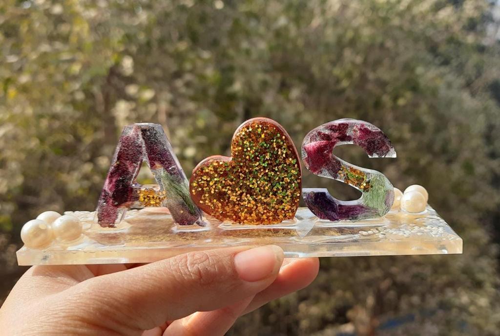 Radiant Union: Resin Alphabet Initials with Heart and Flowers Preserved for Couples