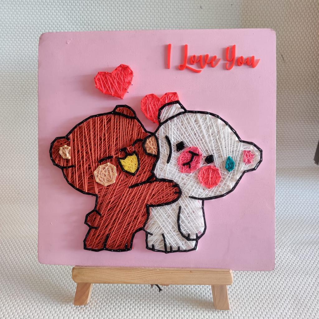 Cuddly Creations: Couple Teddy Bear String Art Table Decor