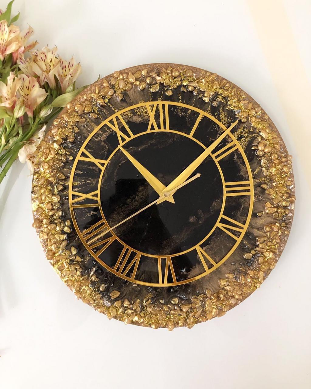 Black & Golden Abstract Resin Clock
