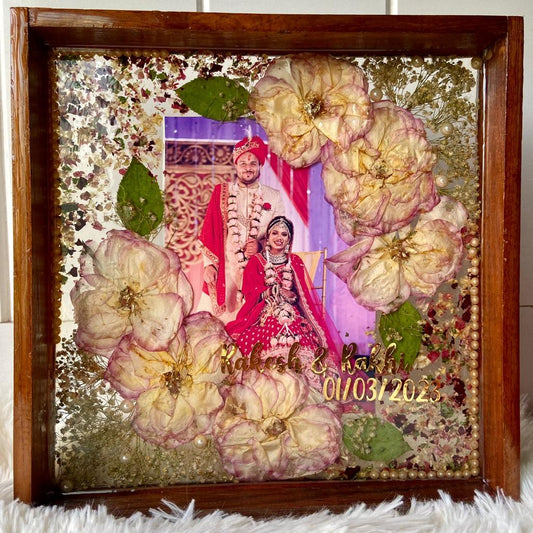 Flower Whispers Resin Varmala Flower Preservation in Pinewood Frame