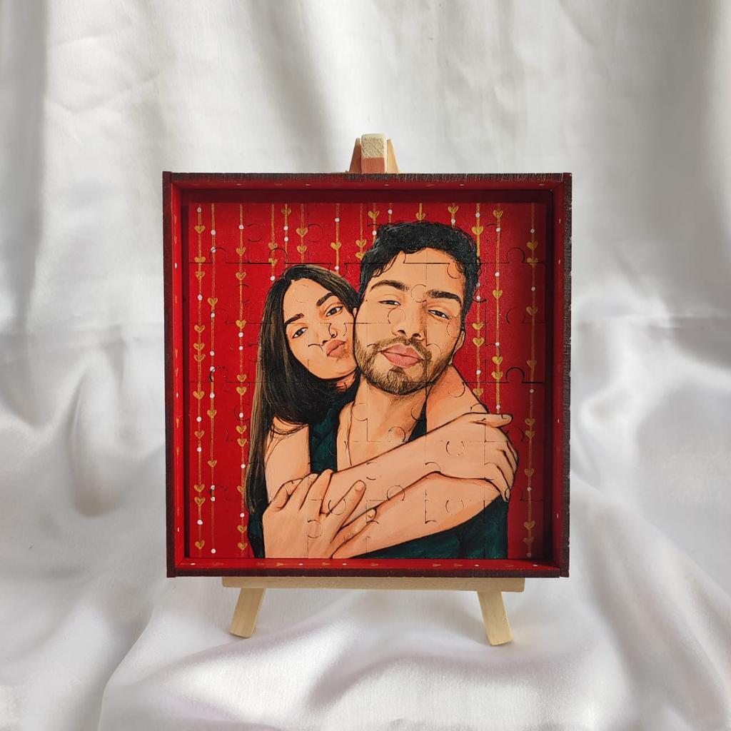 Serene Connections: Artistic 6x6 Couple Puzzle with 36 Hand-Painted Pieces