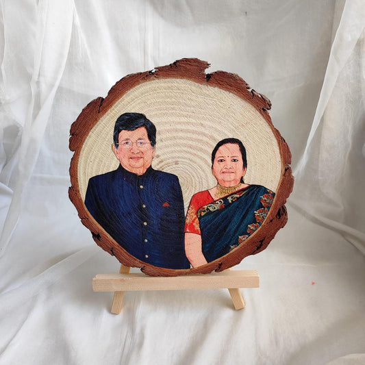Connected Hearts 8 Inches Hand-Painted Wooden Slice of Two People