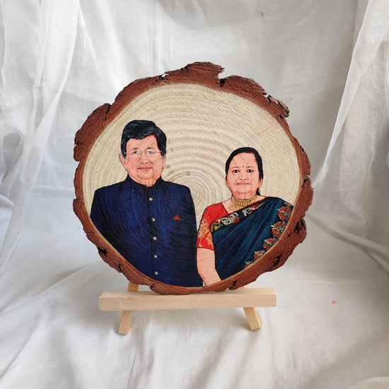 Connected Hearts 8 Inches Hand-Painted Wooden Slice of Two People