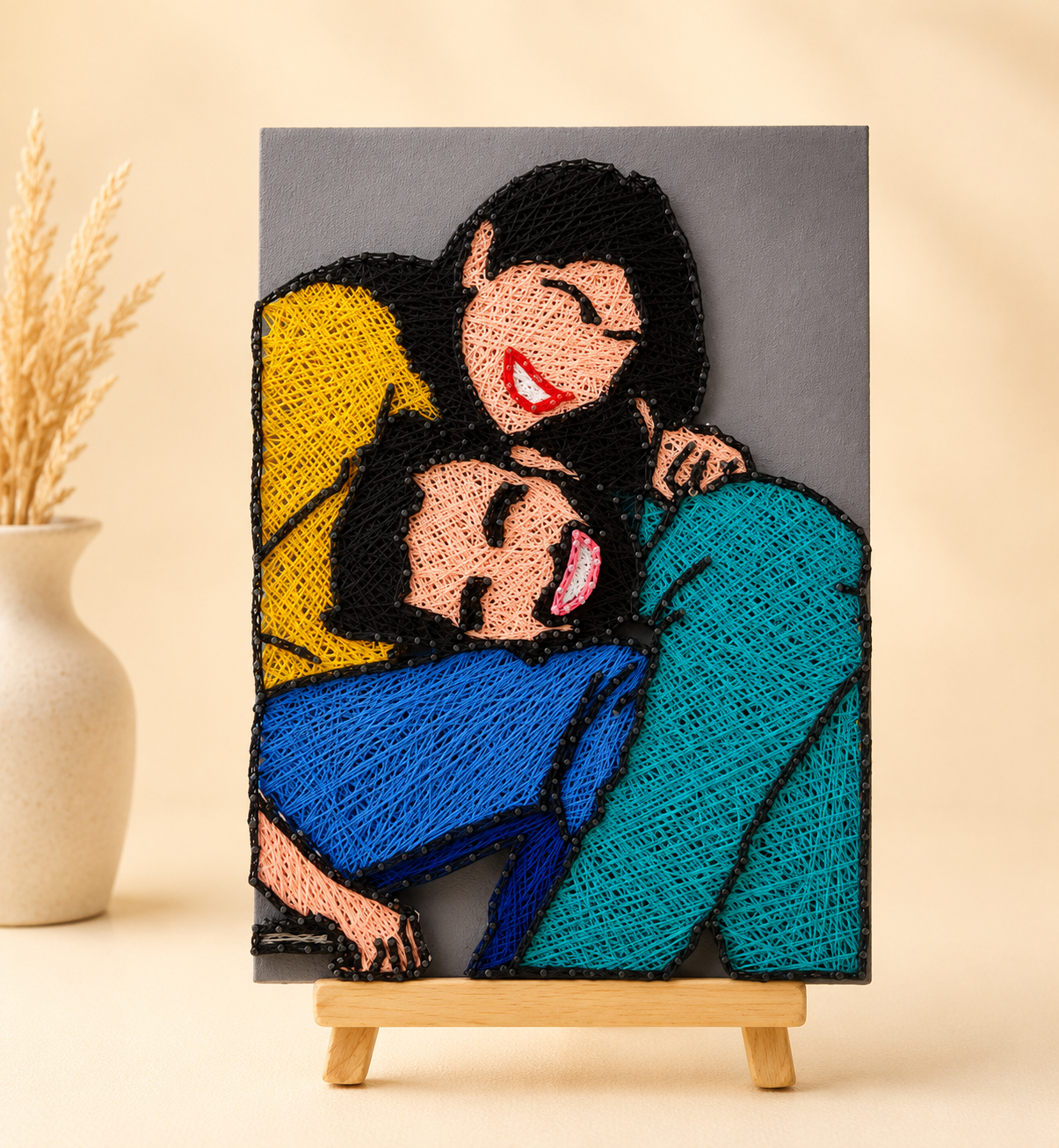 Technicolor Ties: Colorful String Art Celebrating Couples Connection