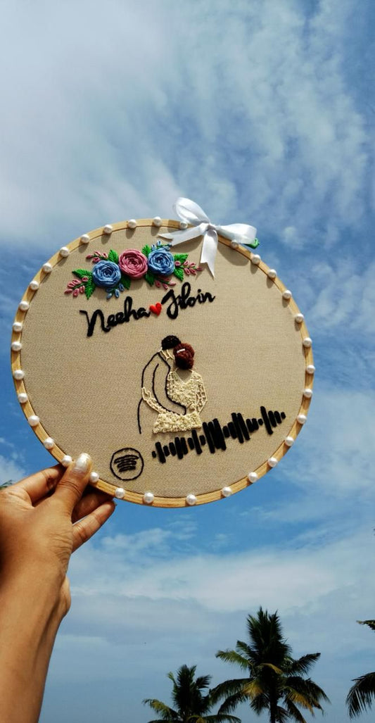 Stitched Hearts Handmade Embroidered Couple Hoops