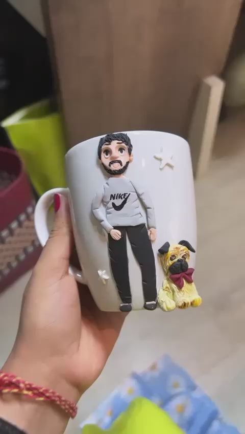 Woof and Wander: Whimsical Polymer Clay Mug for Dog-Loving Solo Adventurers