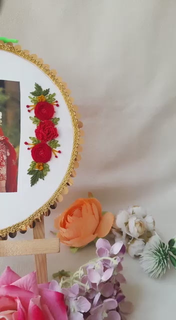 Picture-Perfect Bride: Flower Embroidery Accented by Bride's Photograph on Hoop