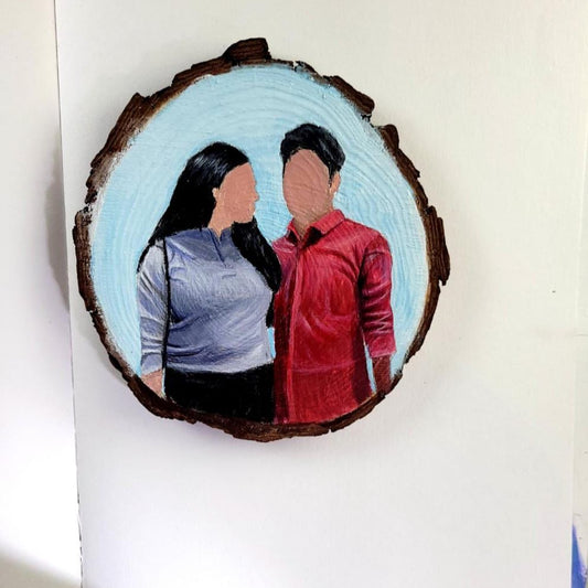 Faceless Portrait on Wooden Slice