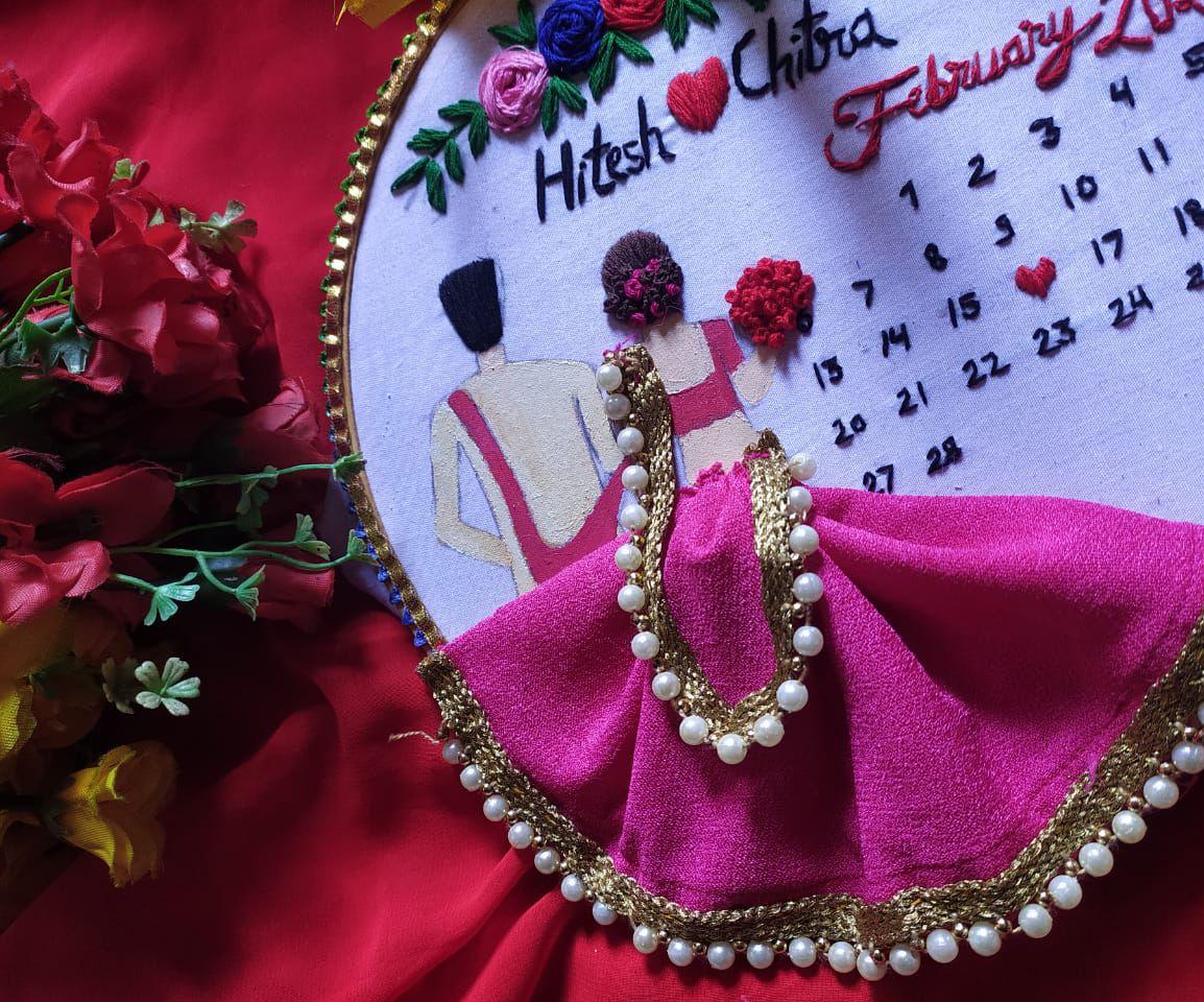 Handmade Kaarigari Customize Embroidery Hoop Frame Wedding and Anniversary Gift for Couples