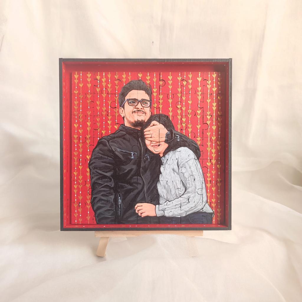 Pieces of Love: Artistic 6*6 Inch Hand-Painted Couple Puzzle with 36 Puzzle Pieces